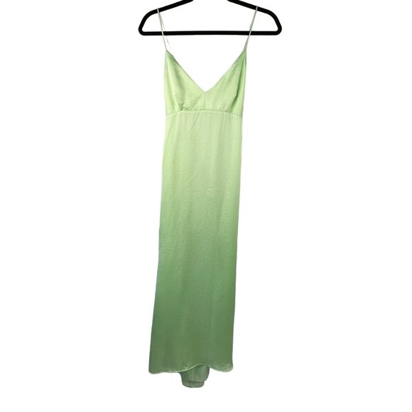 Zara Maxi Slip Dress Size Medium Mint Green Satin Spaghetti Straps Open Back - Picture 1 of 10